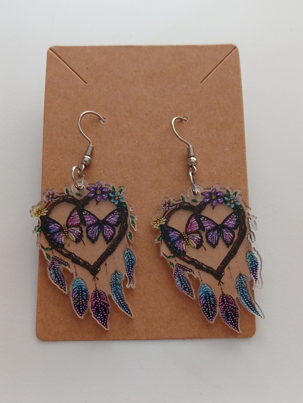 Fashion Jewelry Purple Butterfly Heart Dreamcatcher Earrings - Multicolor